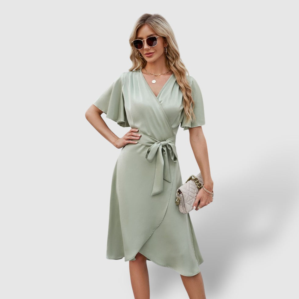 Rosea | Women's Wrap Short Sleeve Midi Dress