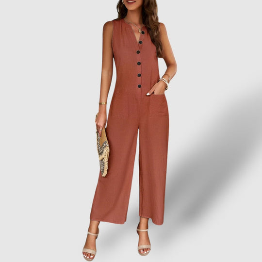 Rosea | Women's V-Neck Linnen Jumpsuit