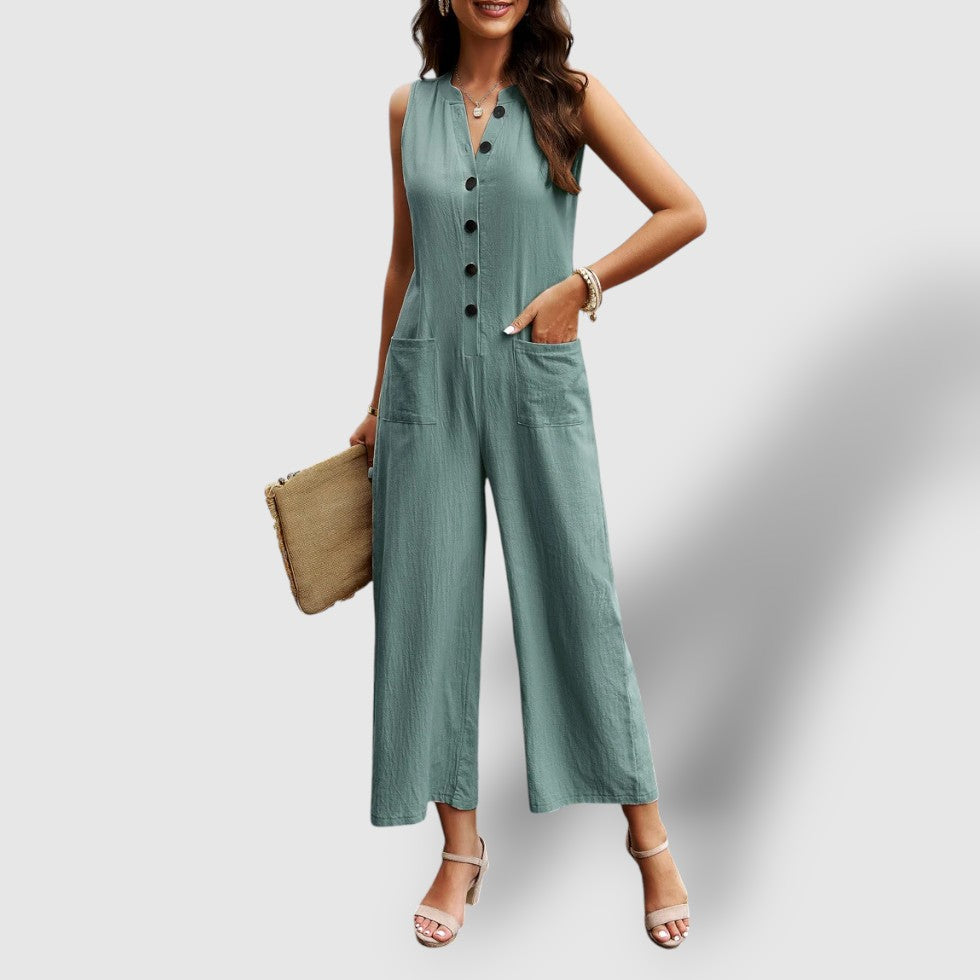 Rosea | Women's V-Neck Linnen Jumpsuit