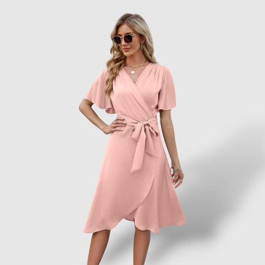 Rosea | Women's Wrap Short Sleeve Midi Dress