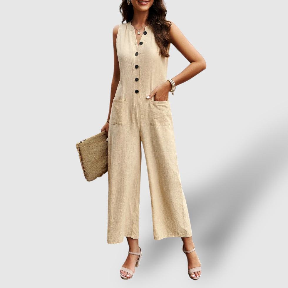 Rosea | Women's V-Neck Linnen Jumpsuit