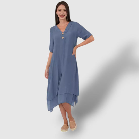 Rosea | Women's Cotton Linen V-Neck Dress