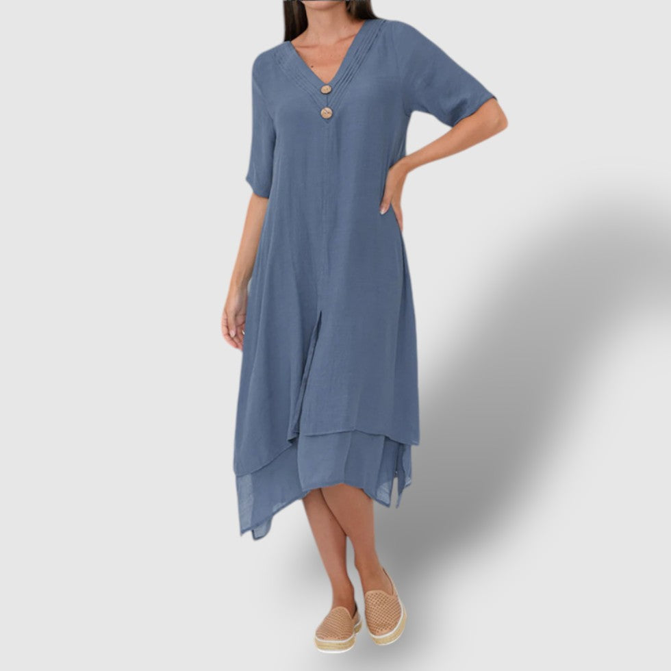 Rosea | Women's Cotton Linen V-Neck Dress